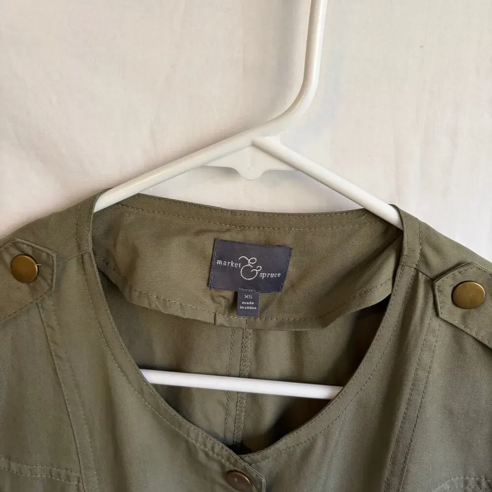 Market & spruce women’s 3/4 sleeve jacket. Olive green. Lightweight. Size XS
